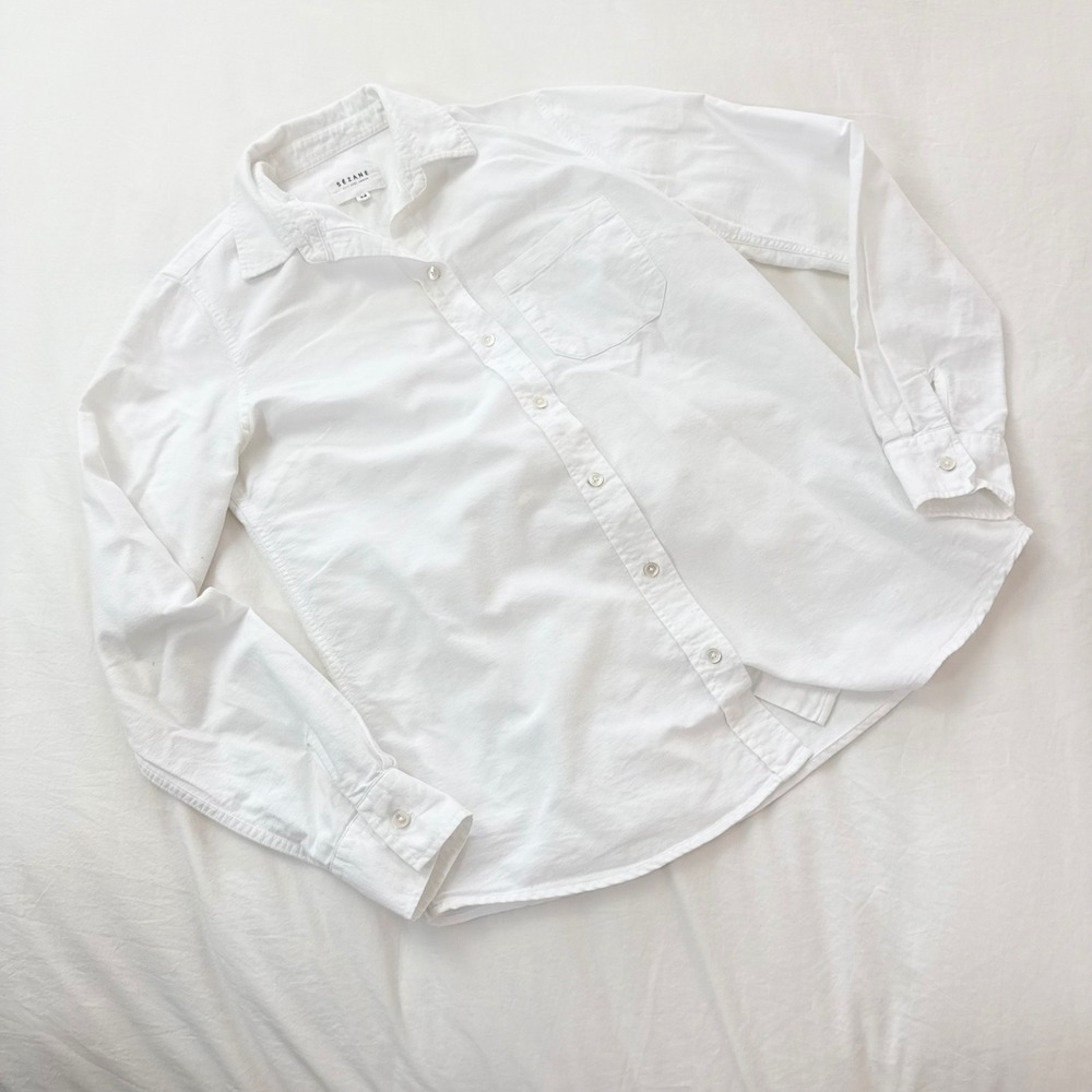 Sézane Tomboy Shirt White Cotton Button Down Size 0 - Picture 2 of 6